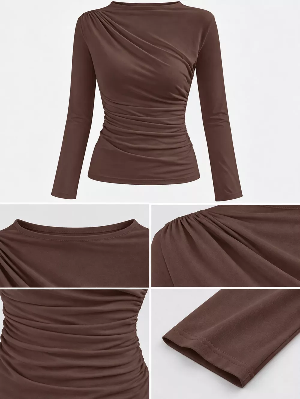 Ruched Long Sleeve Slim-Fit T-Shirt, image 20