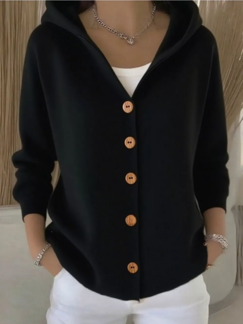 Full Size Hooded Button-Down Knit Cardigan Plus Size, image 42