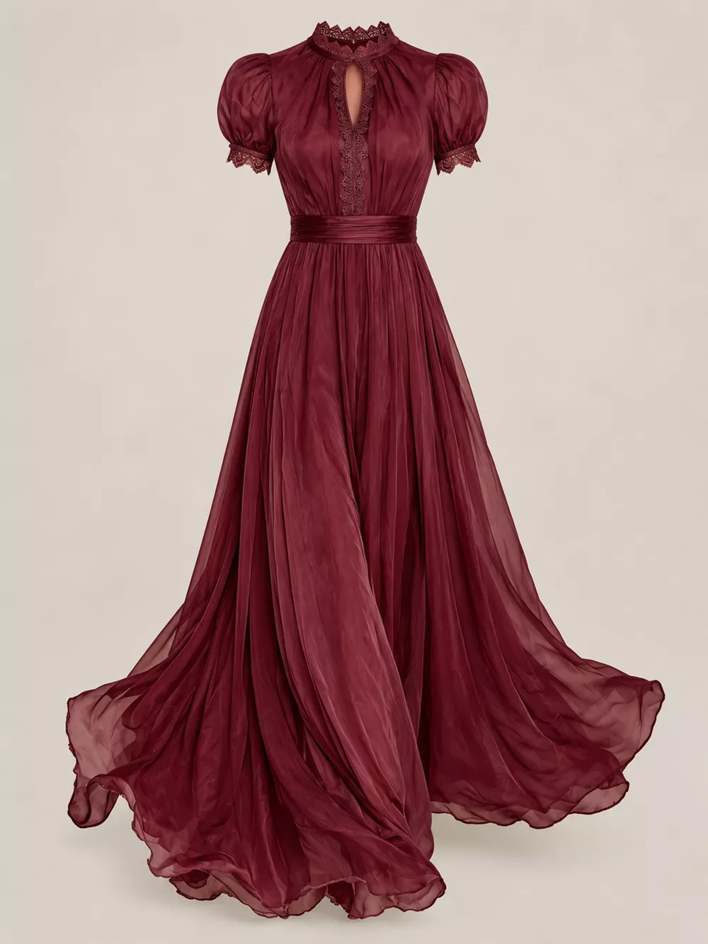 Full Size Elegant Sheer Chiffon Mock-Neck Maxi Dress with Keyhole Detail Plus Size, image 16