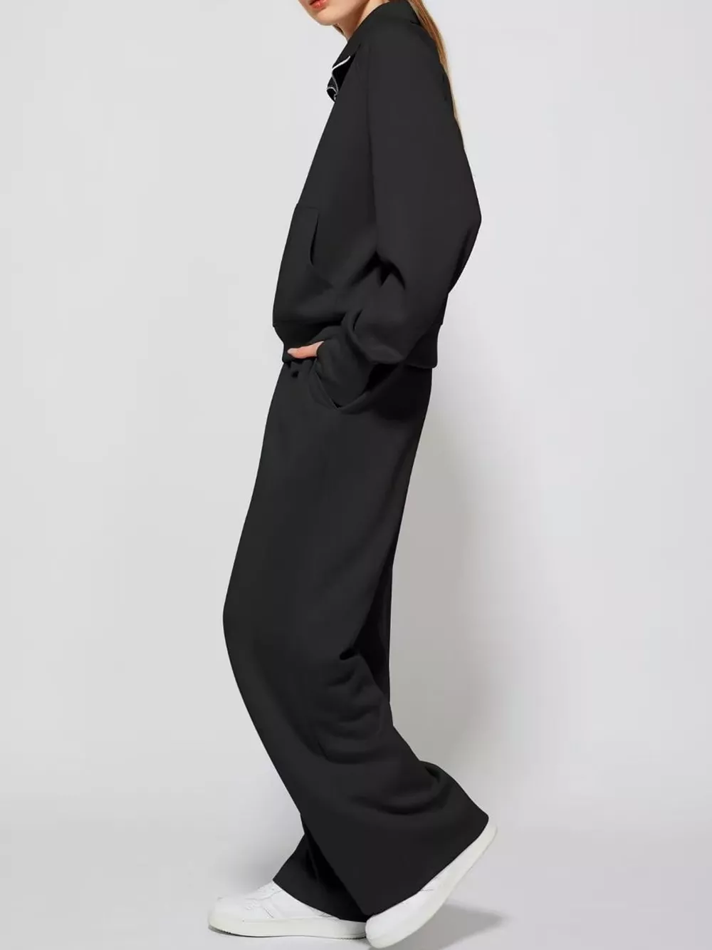 Half-Zip Sweatshirt and Wide-Leg Pants Set, image 4