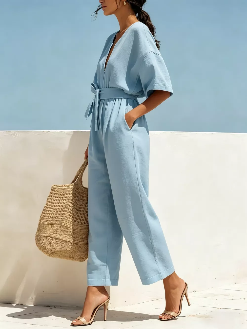Tie Waist Wide Leg Jumpsuit, image 2