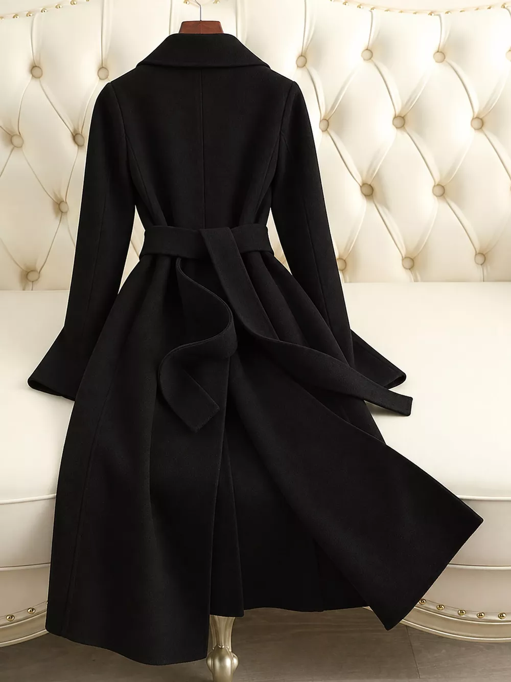 Longline Wool Coat with Waist-Defining Belt, image 4