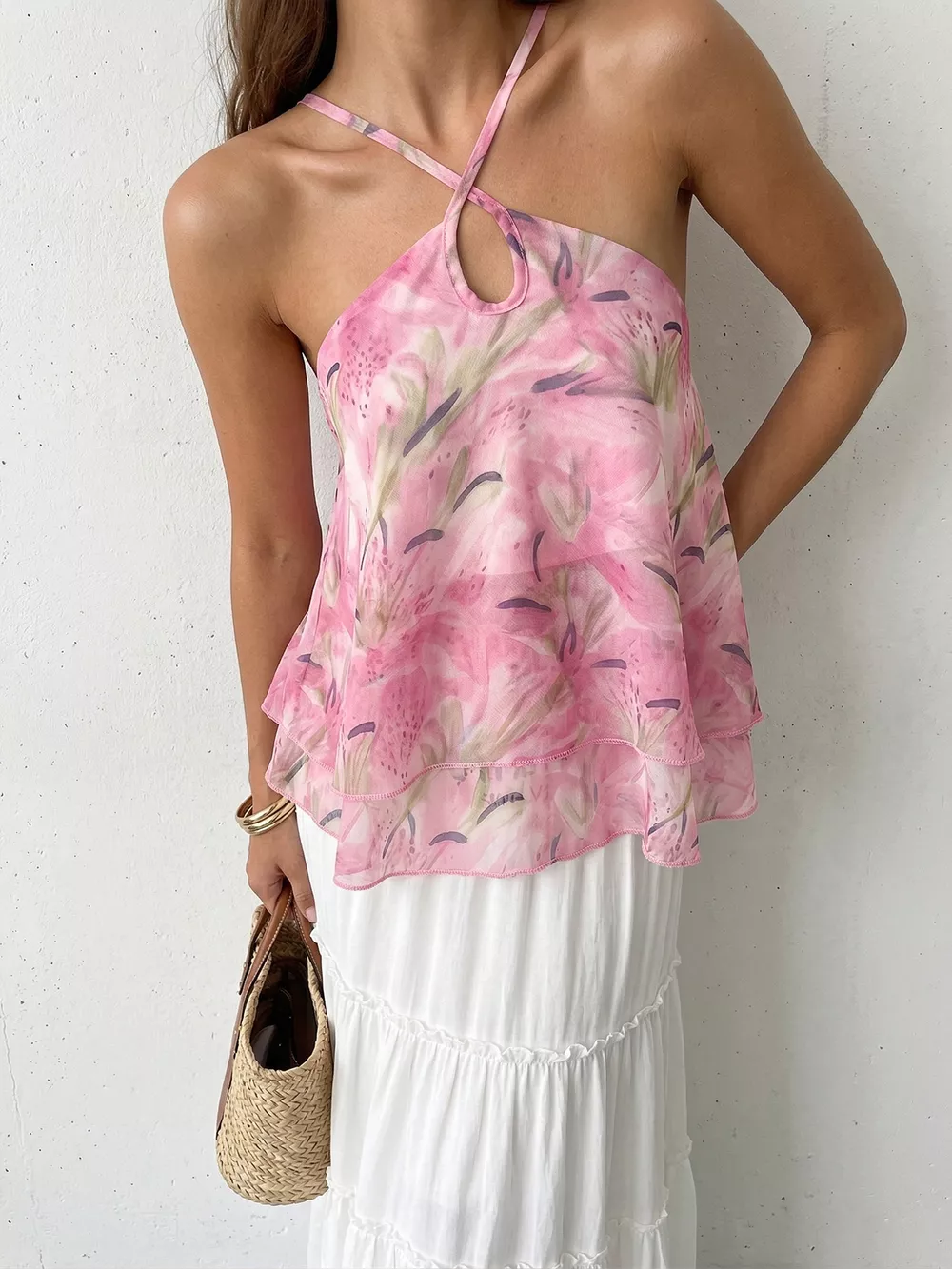 Floral Print Halter Neck Flowy Cami, image 2