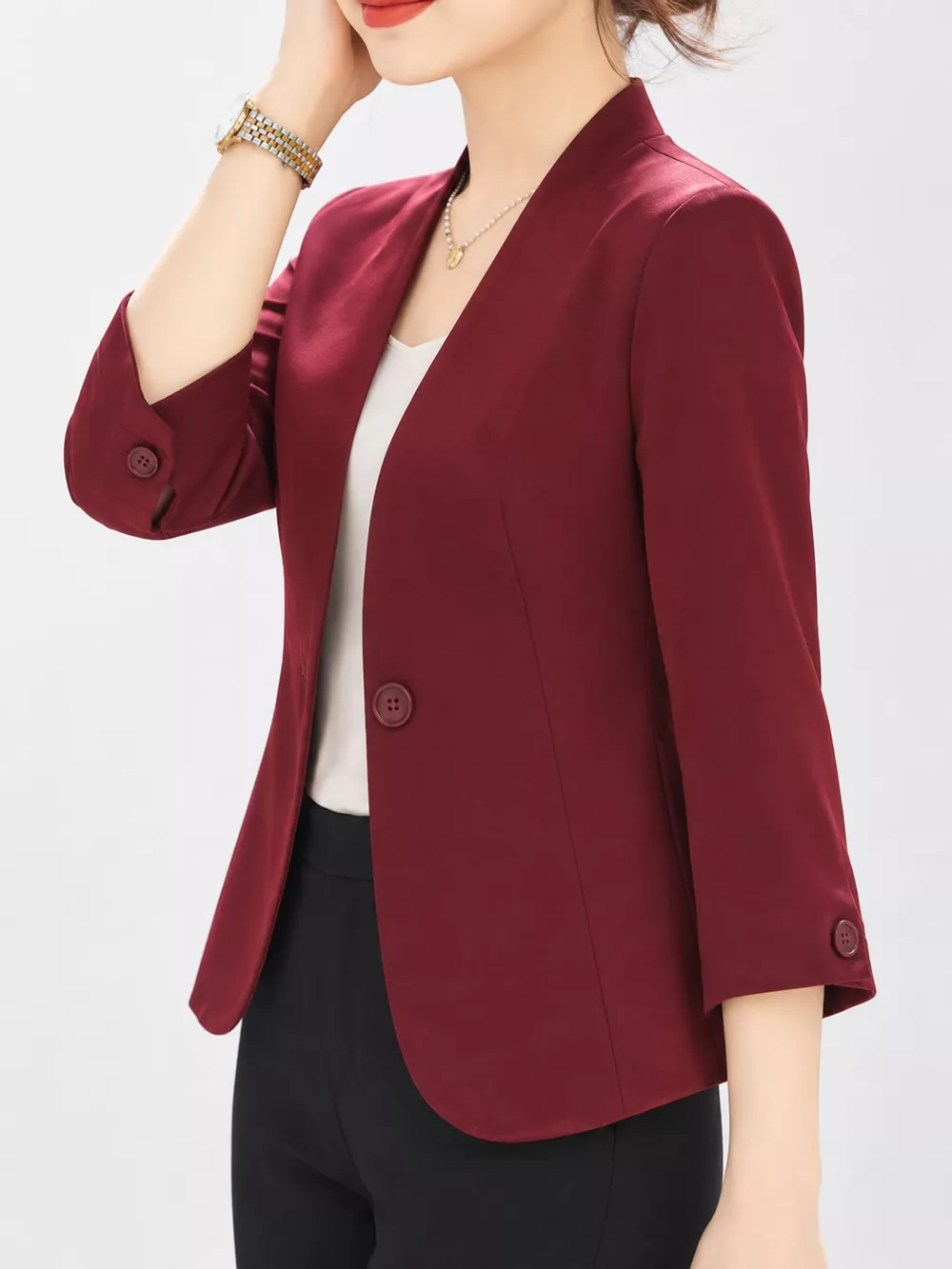 Plus Size Three-Quarter Sleeve One Button Blazer, image 4