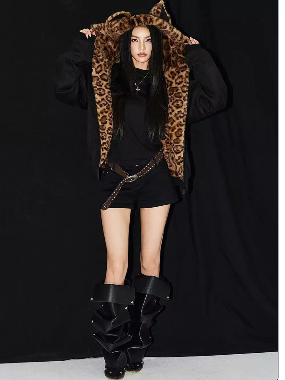 Leopard Faux Fur Lined Zip Up Jacket, image 6