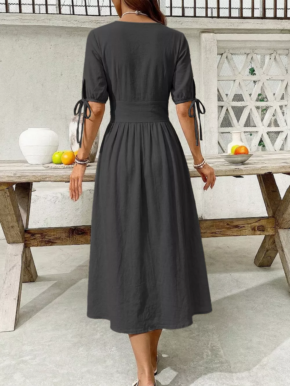 Button-Down Short Sleeve Midi Dress, image 2