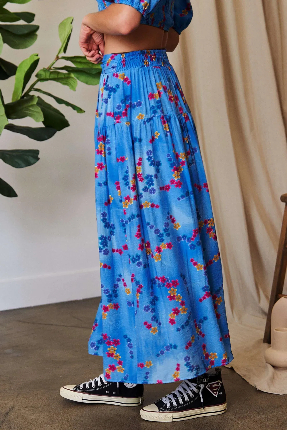 Printed Smocking Waistband Ruffled Maxi Skirt, image 4