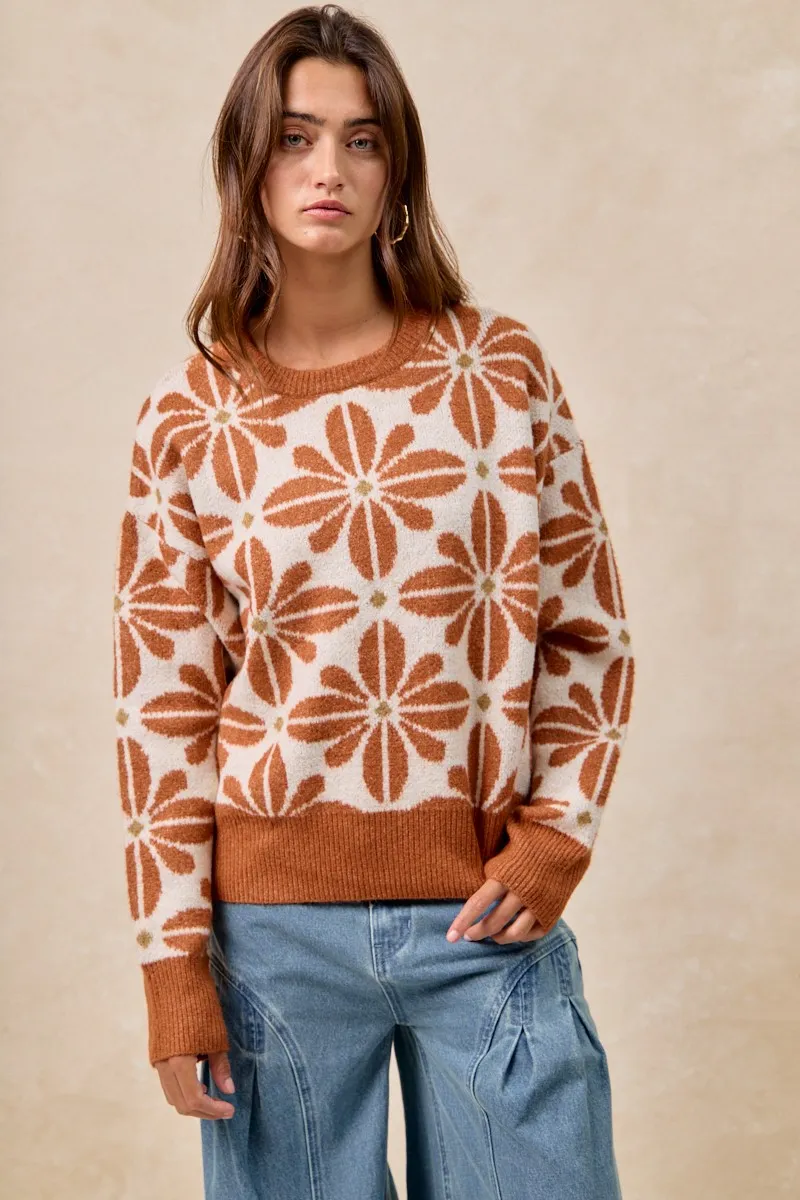 Flower Pattern Long Sleeve Sweater, image 2