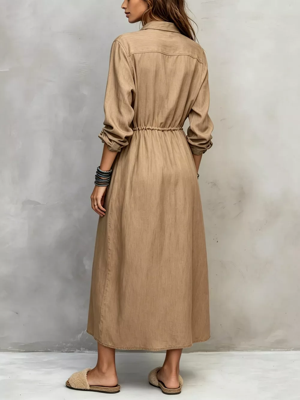 Full Size Button Front Long Sleeve Shirt Dress Plus Size, image 11