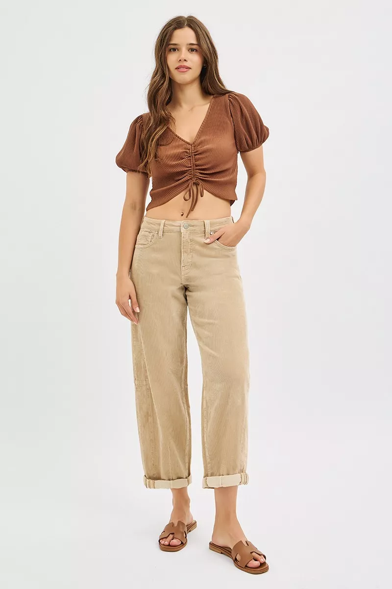 High Rise Crop Barrel Cordurory Pants, image 2