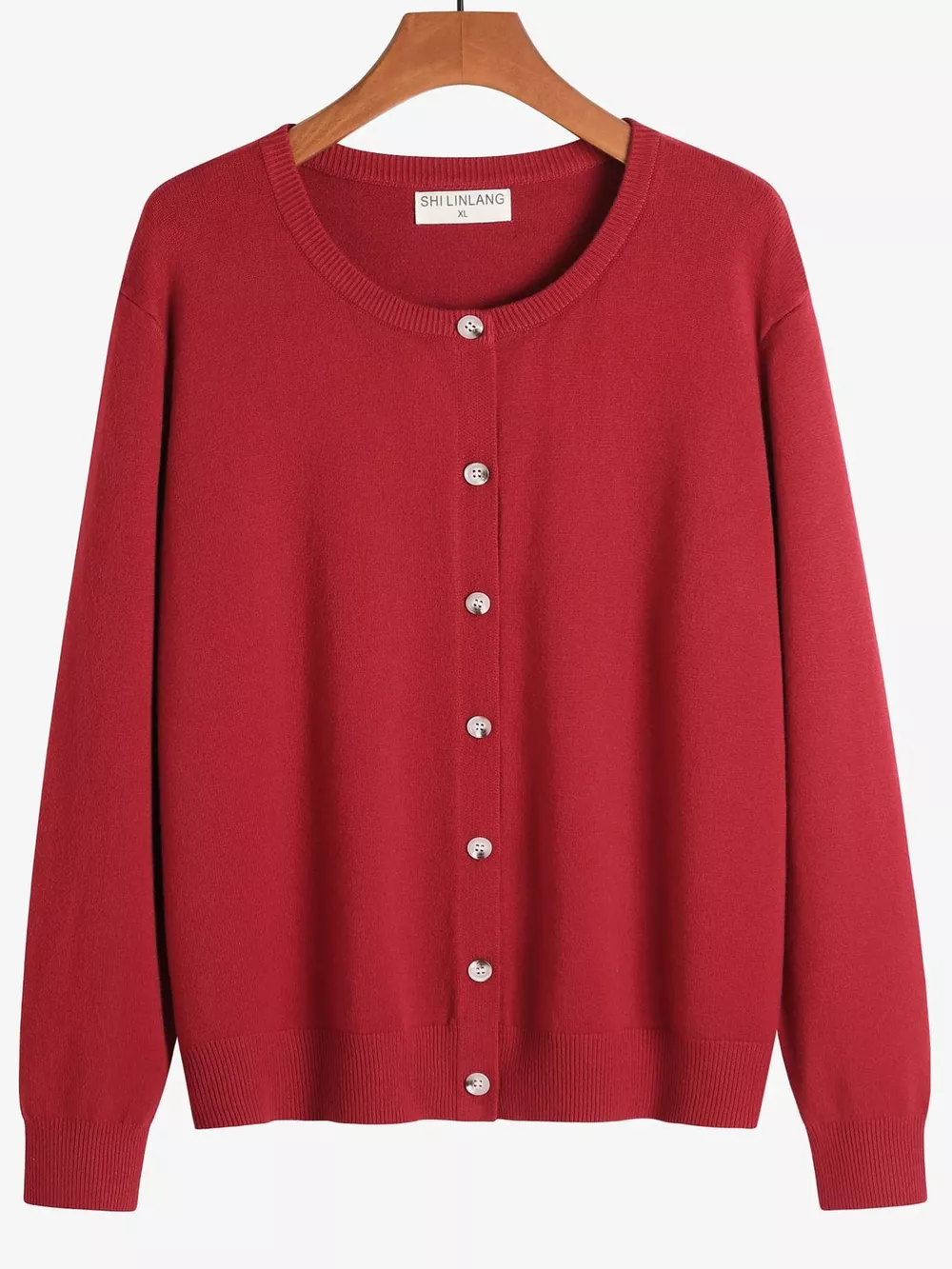 Plus Size Crew Neck Button-Down Knit Cardigan, image 26