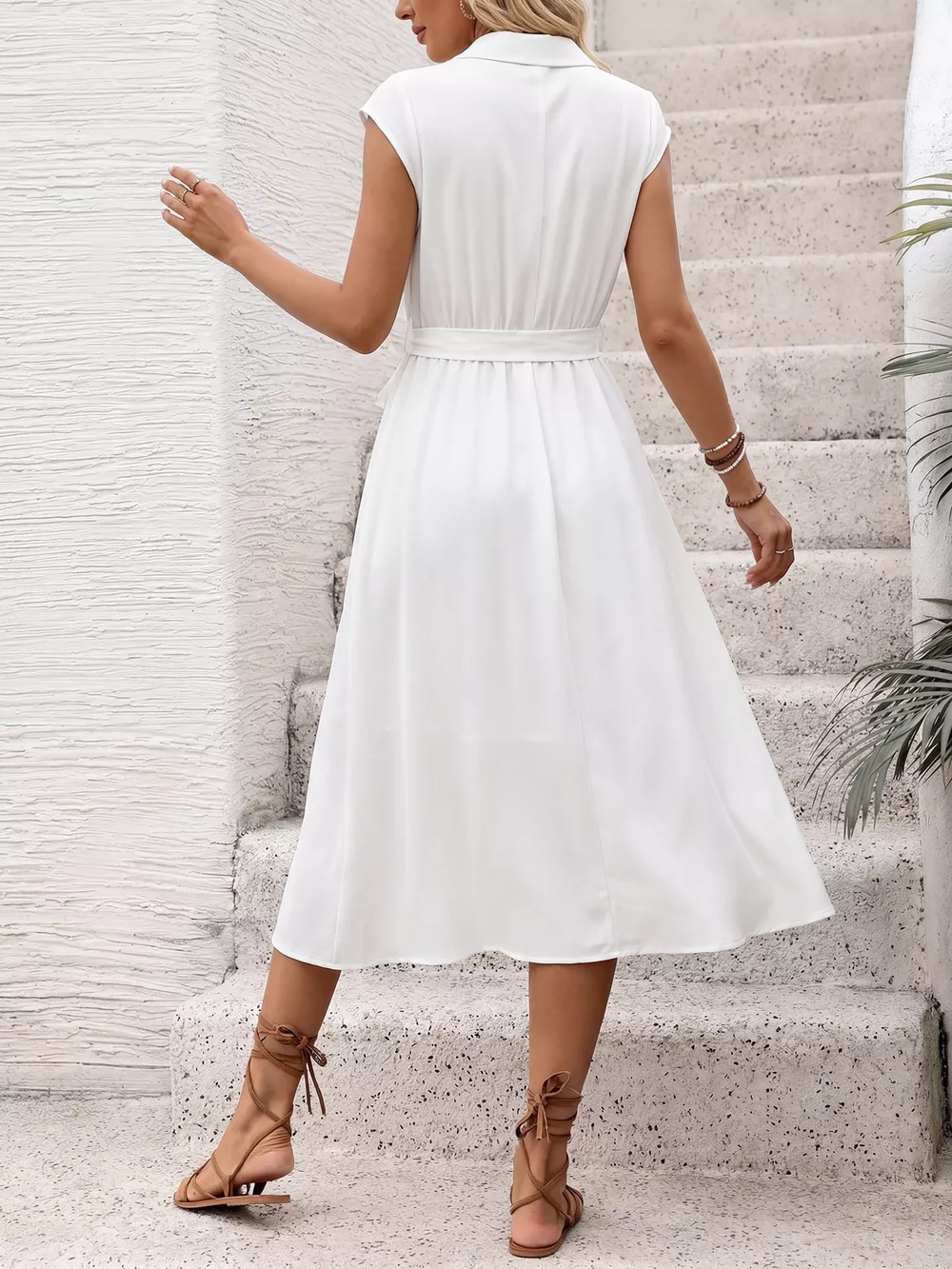 Cap Sleeve Tie Waist Midi Dress, image 6