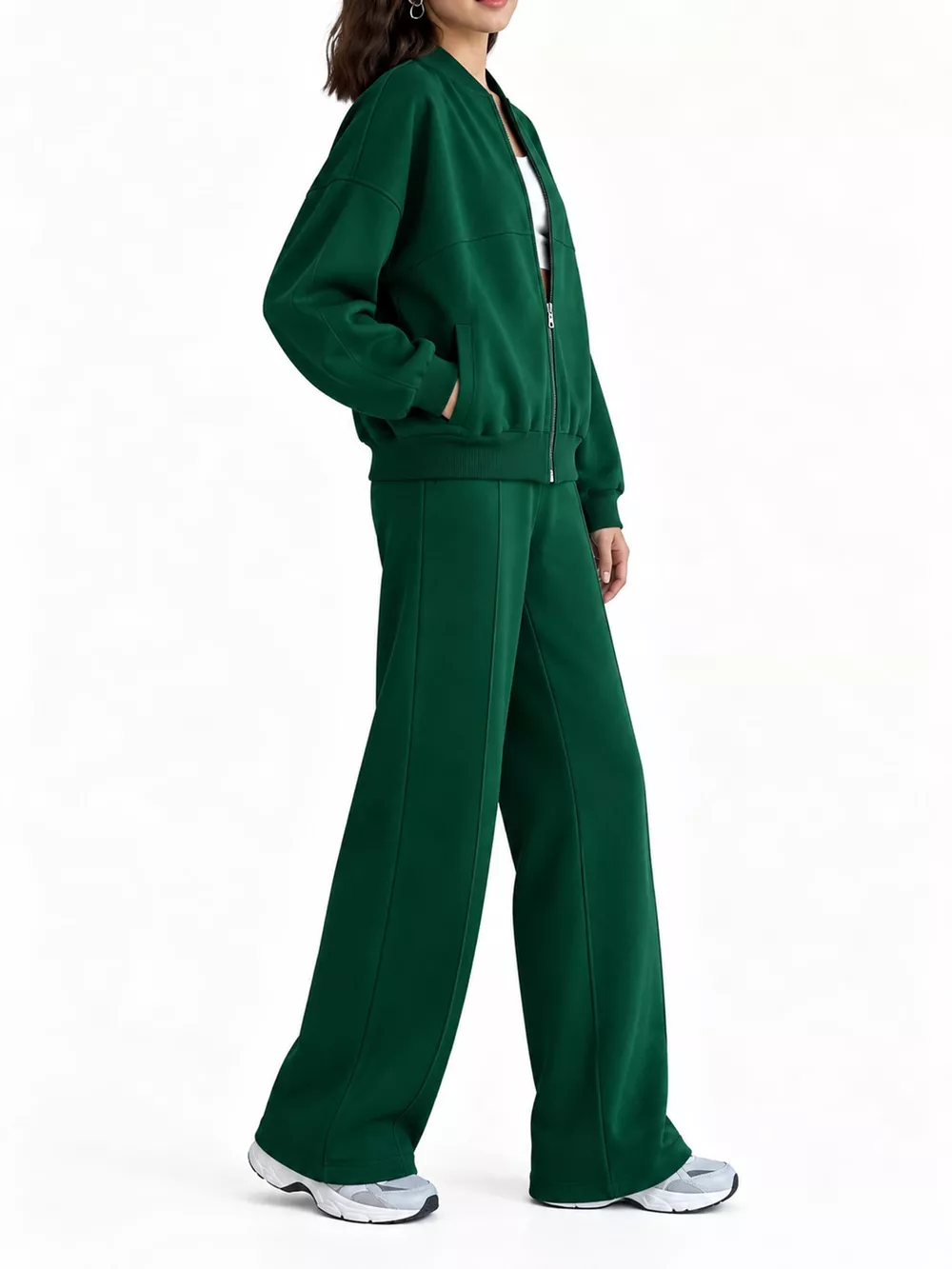 Casual Zip-Up Jacket and Wide-Leg Sweatpants Set, image 23