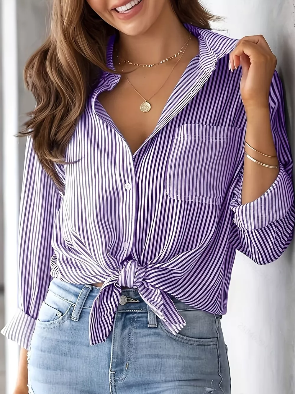 Full Size Striped Button-Down Long Sleeve Shirt Plus Size, image 9