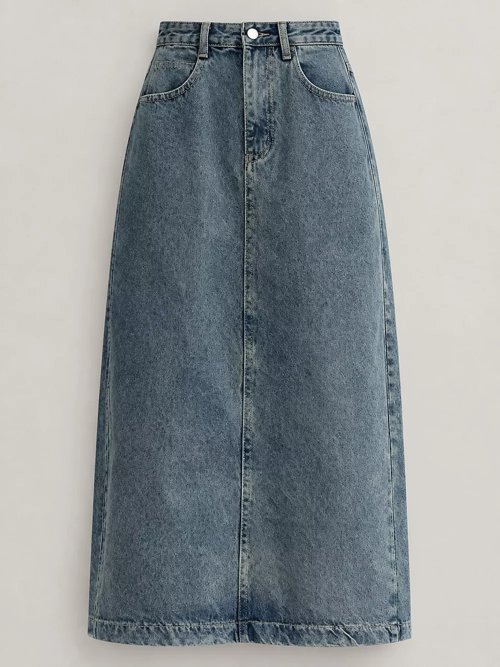 Full Size High-Waisted Vintage Wash Midi Denim Skirt Plus Size, image 14
