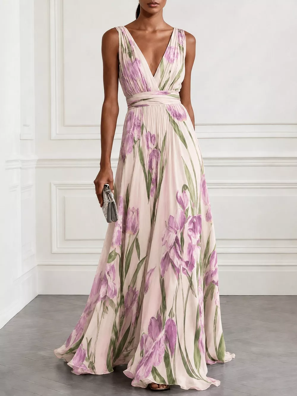 Full Size Sleeveless Floral Print Maxi Dress Plus Size, image 29