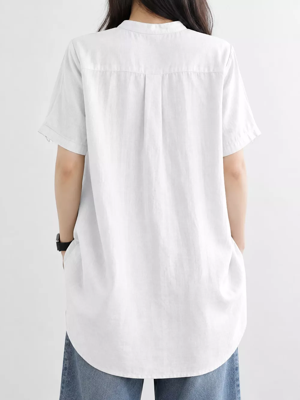 Full Size Notched Short Sleeve Oversize Blouse Plus Size, image 18