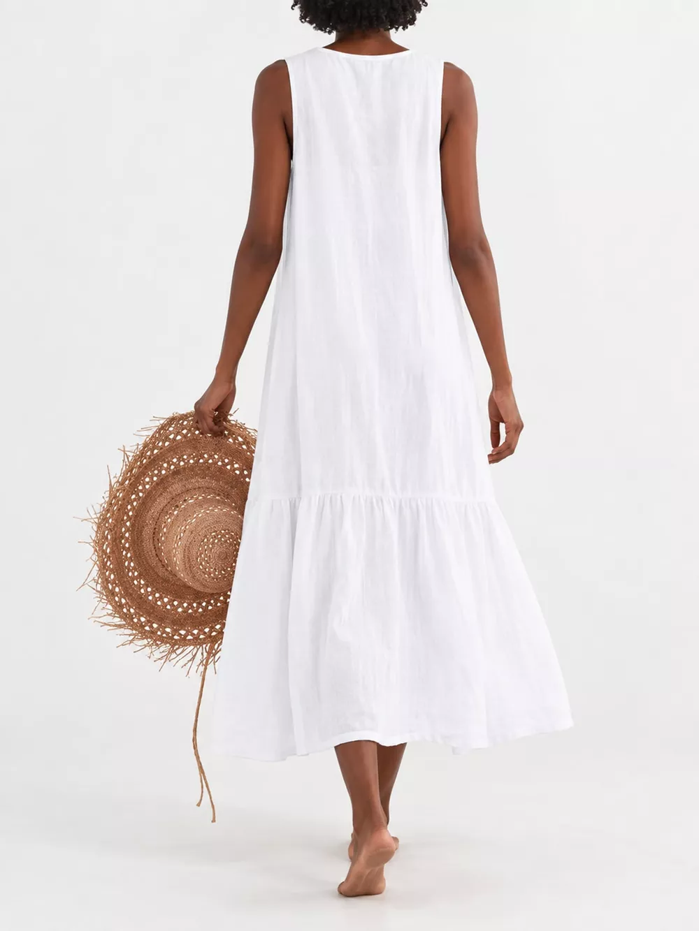 Full Size V-Neck Button Front Sleeveless Midi Dress Plus Size, image 3