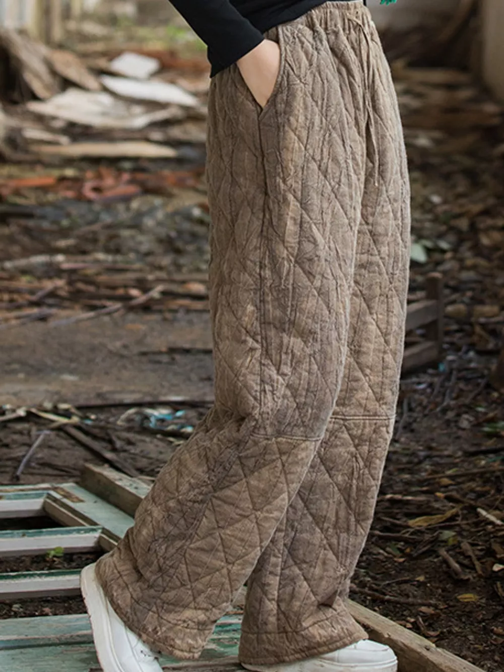 Quilted High-Waisted Wide-Leg Casual Pants, image 10