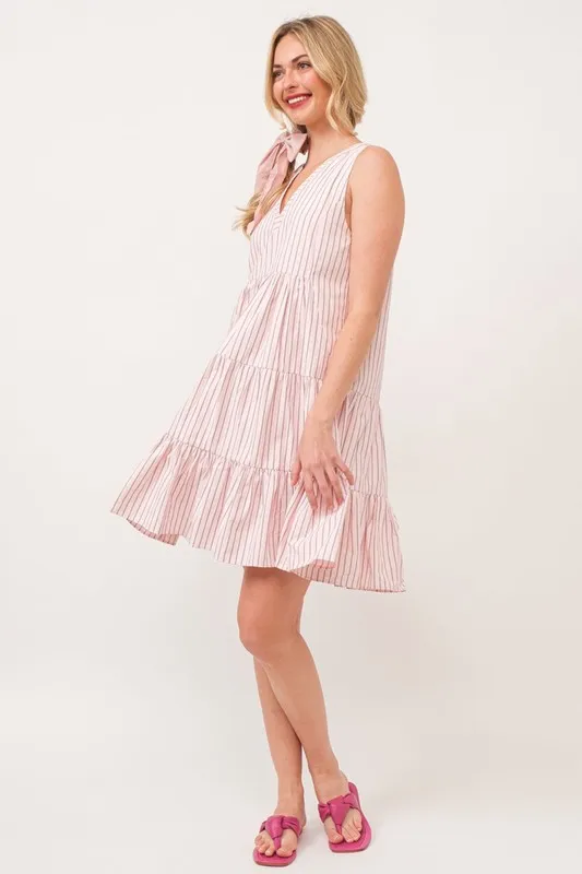 Striped Sleeveless V-Neck Tiered Dress, image 3