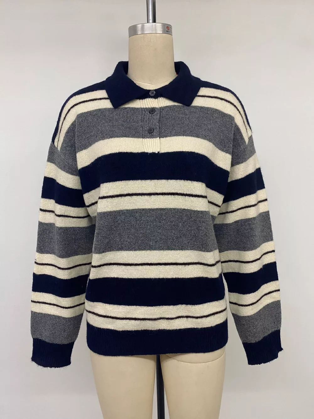 Striped Long Sleeve Button Detail Sweater, image 10