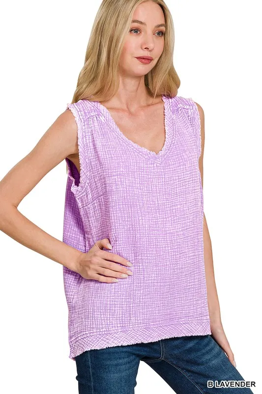 Double Gauze Raw Edge Acid Washed Tank, image 2