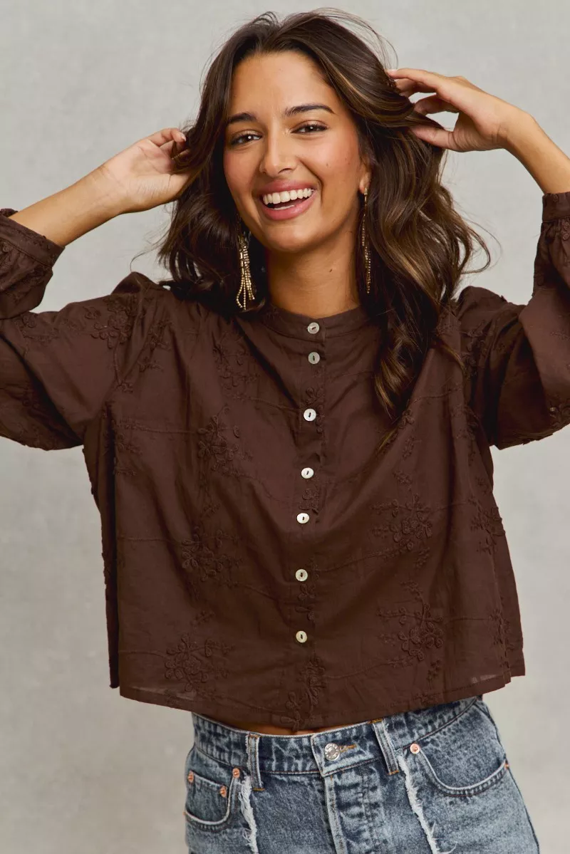 3d Floral Woven Long Sleeve Front Button Shirt, image 5