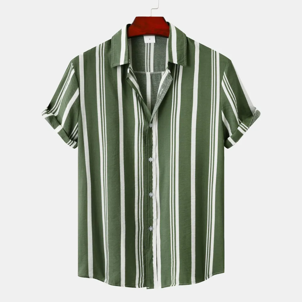 Men's Plus Size Striped Short Sleeve Button-Down Shirt