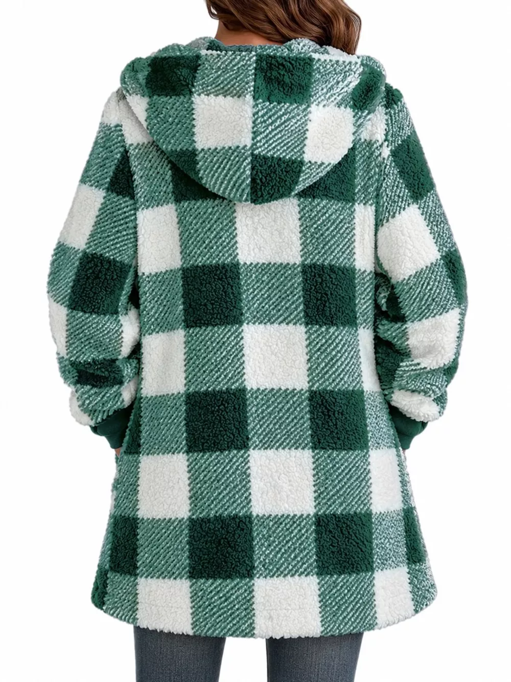 Full Size Plaid Sherpa Hooded Zip-Up Outerwear Plus Size, image 24