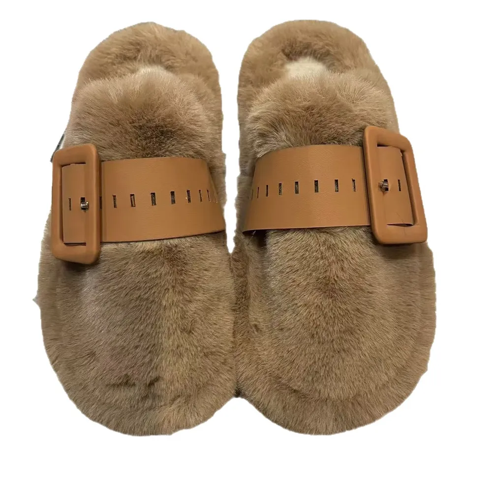 Faux Fur Buckle Slippers, image 6