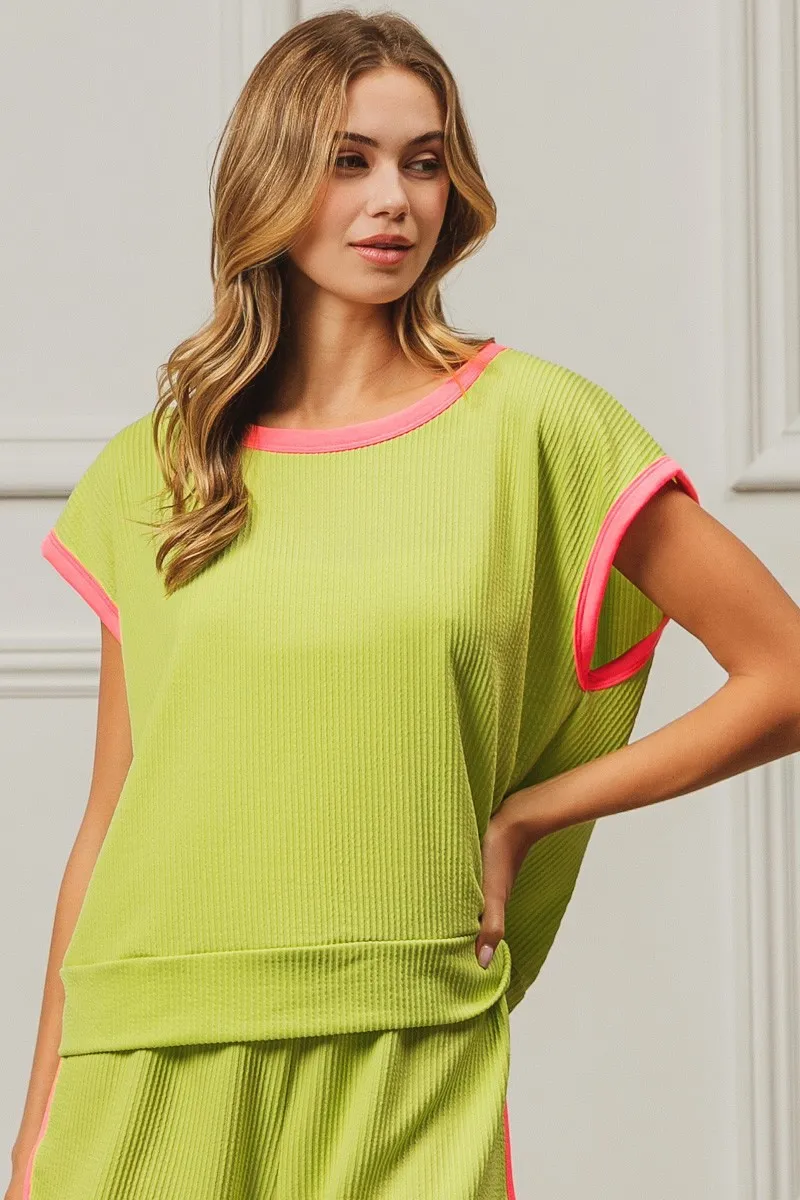 Cord Rib Knit Contrast Banded Top, image 4