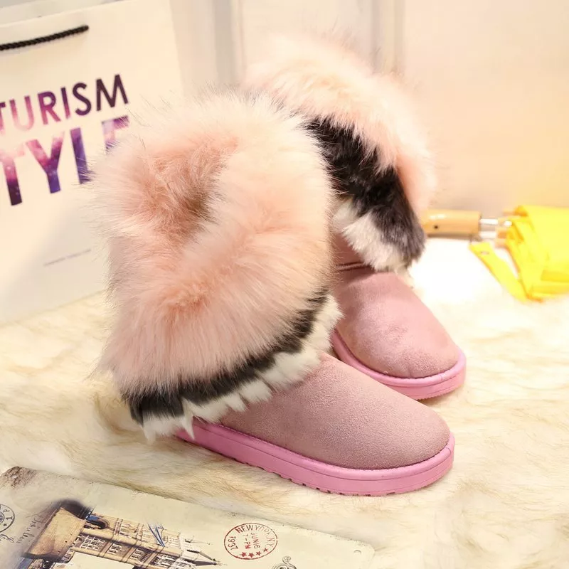 Fluffy Fur Cuff Round Toe Boots, image 5