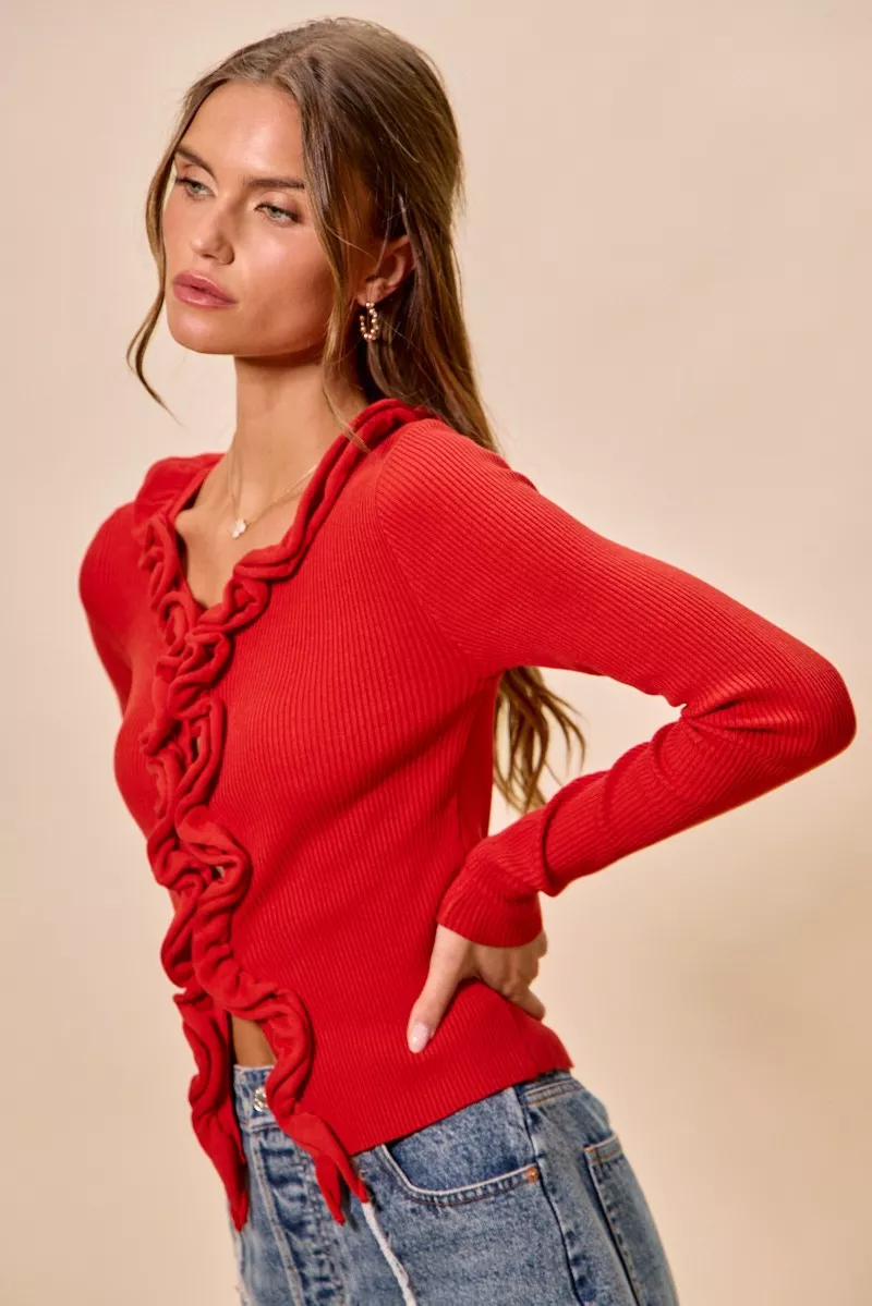 Cascade Ruffle Ribbed Sweater Cardgian, image 3