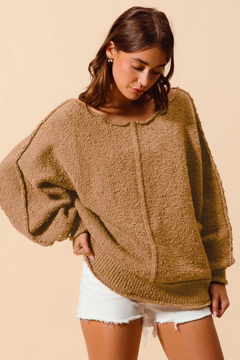 Loose Fit Exposed Seam Slouchy Boucle Sweater, image 5