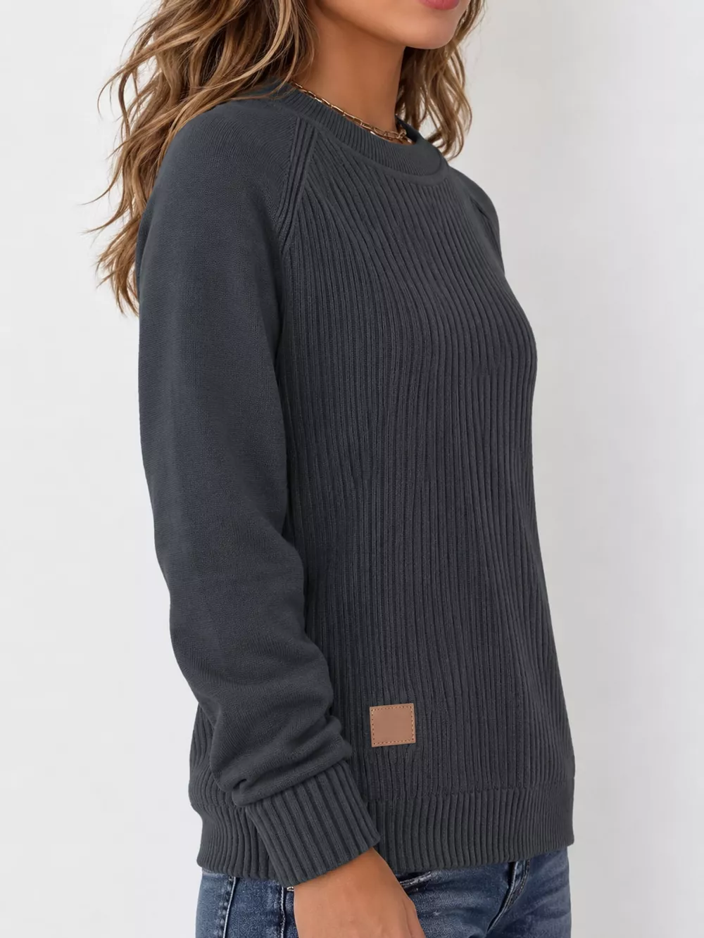 Full Size Ribbed Knit Raglan Sleeve Sweater Plus Size, image 6