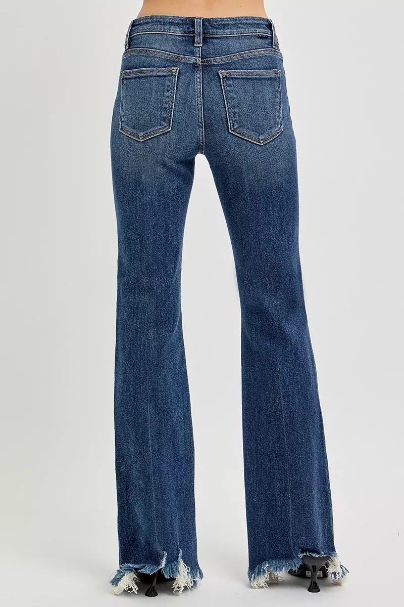 Full Size Mid Rise Flare Frayed Hem Jeans Plus Size, image 3