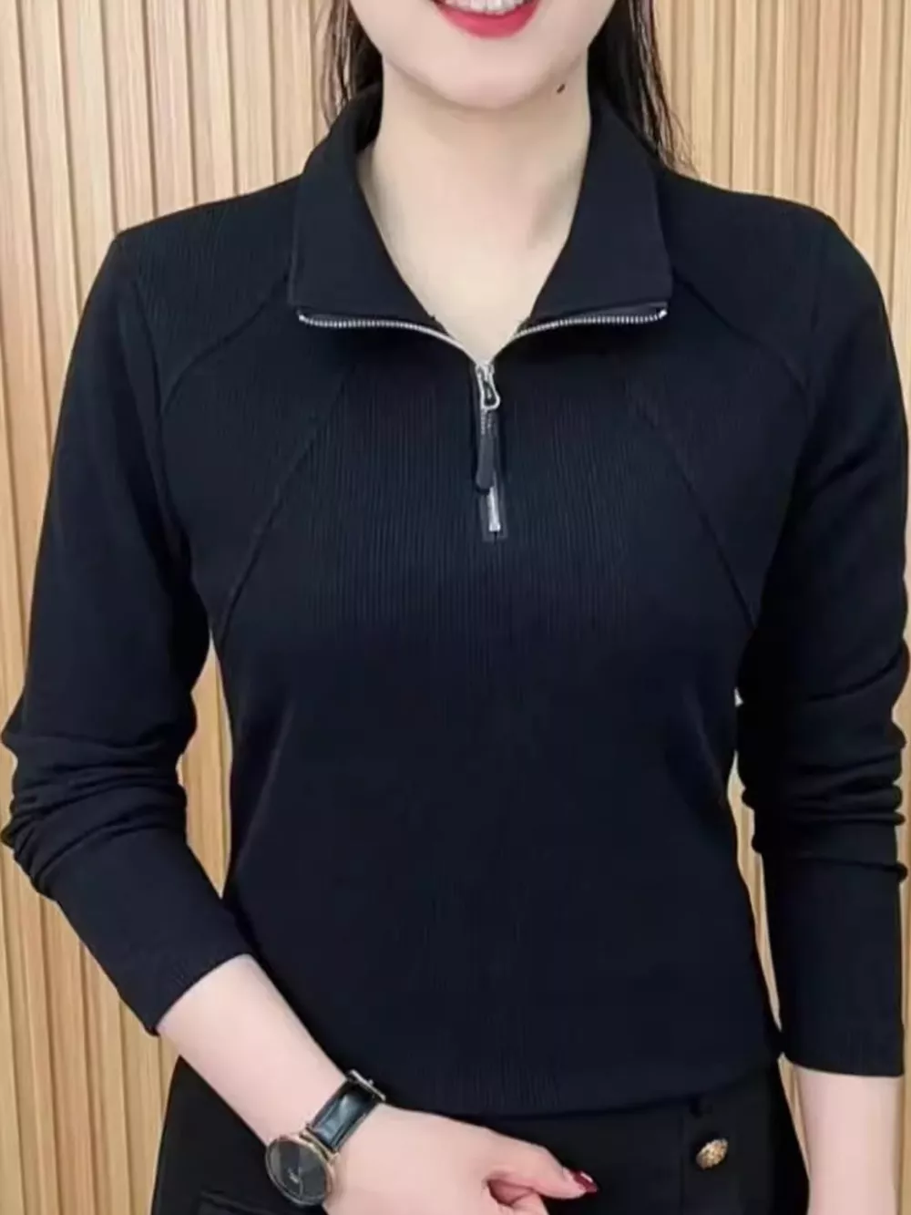 Plus Size Quarter-Zip Long Sleeve Top, image 11