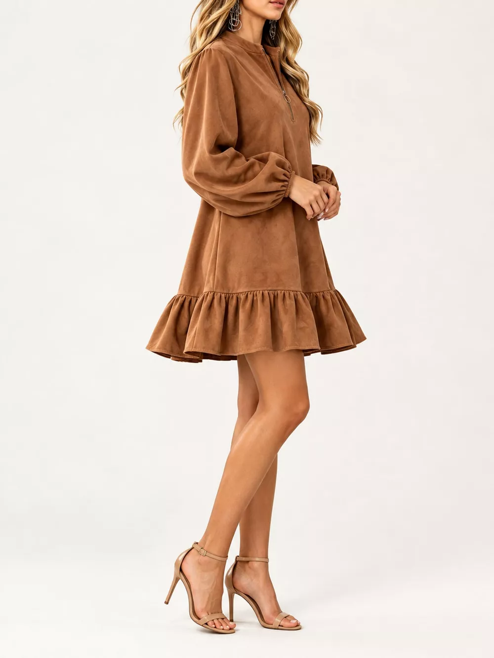Quarter-Zip Ruffle Hem Mini Dress, image 17