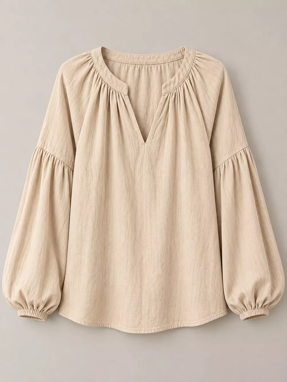 Full Size Notched Balloon Sleeve Blouse Plus Size, image 35