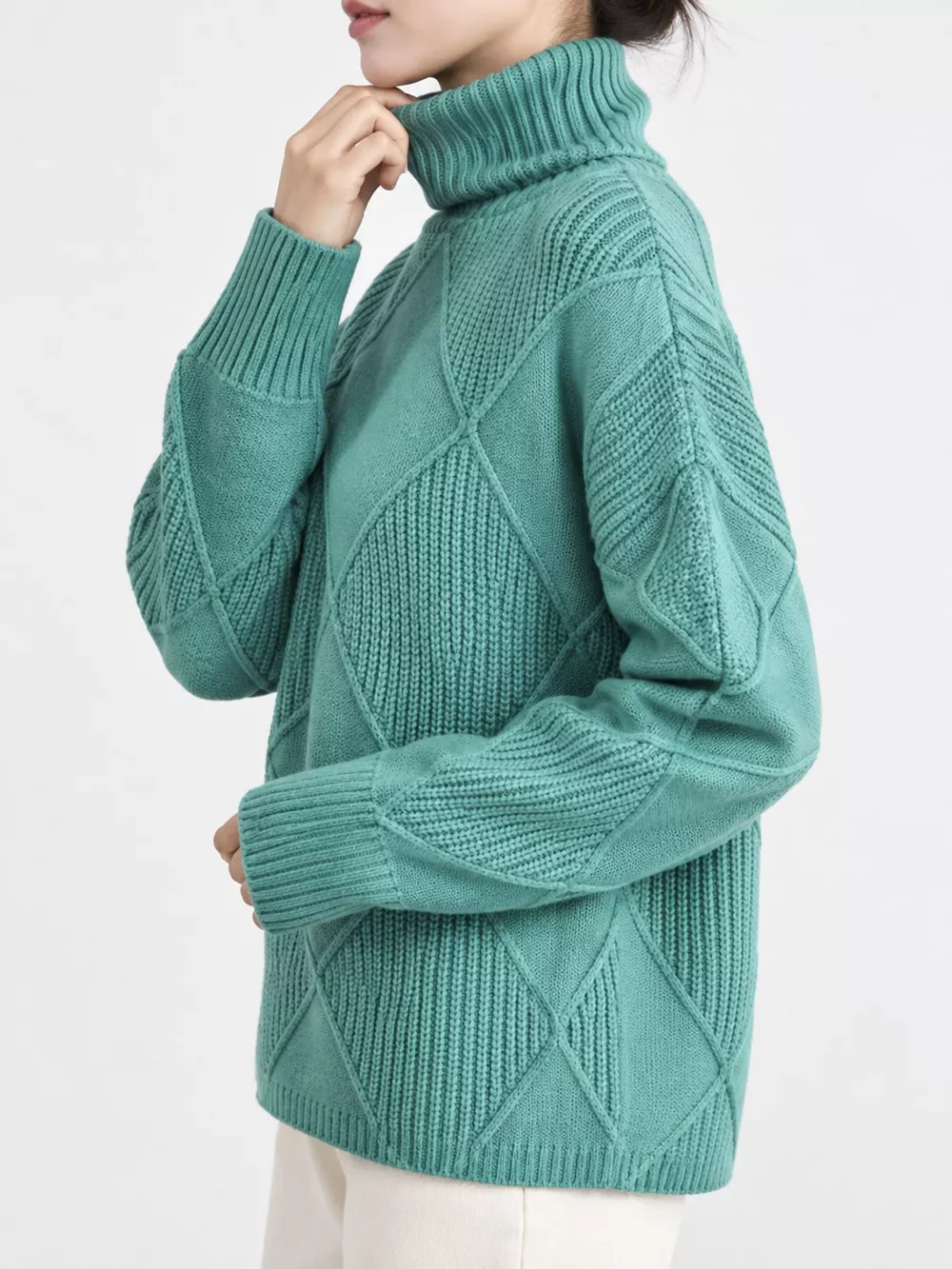 Full Size Diamond Pattern Turtleneck Sweater Plus Size, image 15