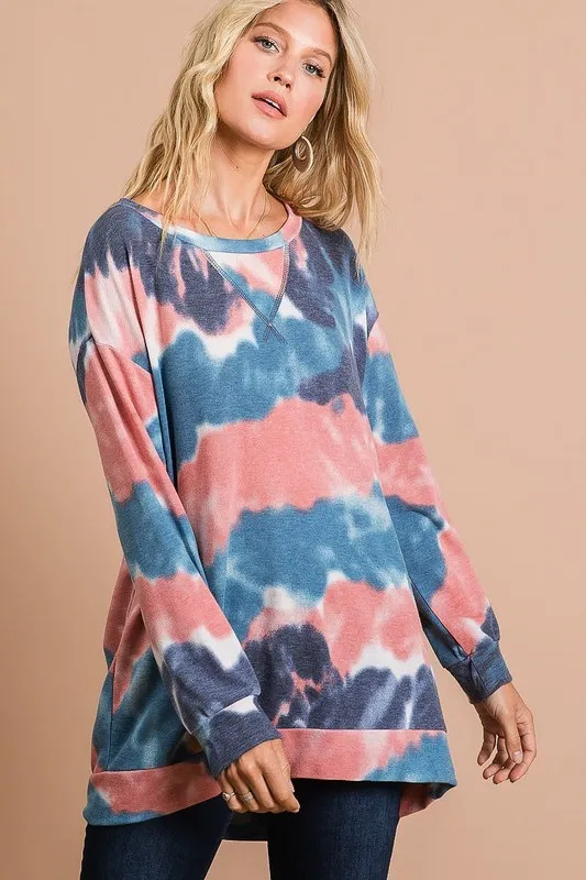 Tie Dye French Terry Pull Over with Front Stitching Detail, image 11
