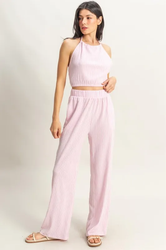 Striped Halter Neck Top and Pants Set, image 2