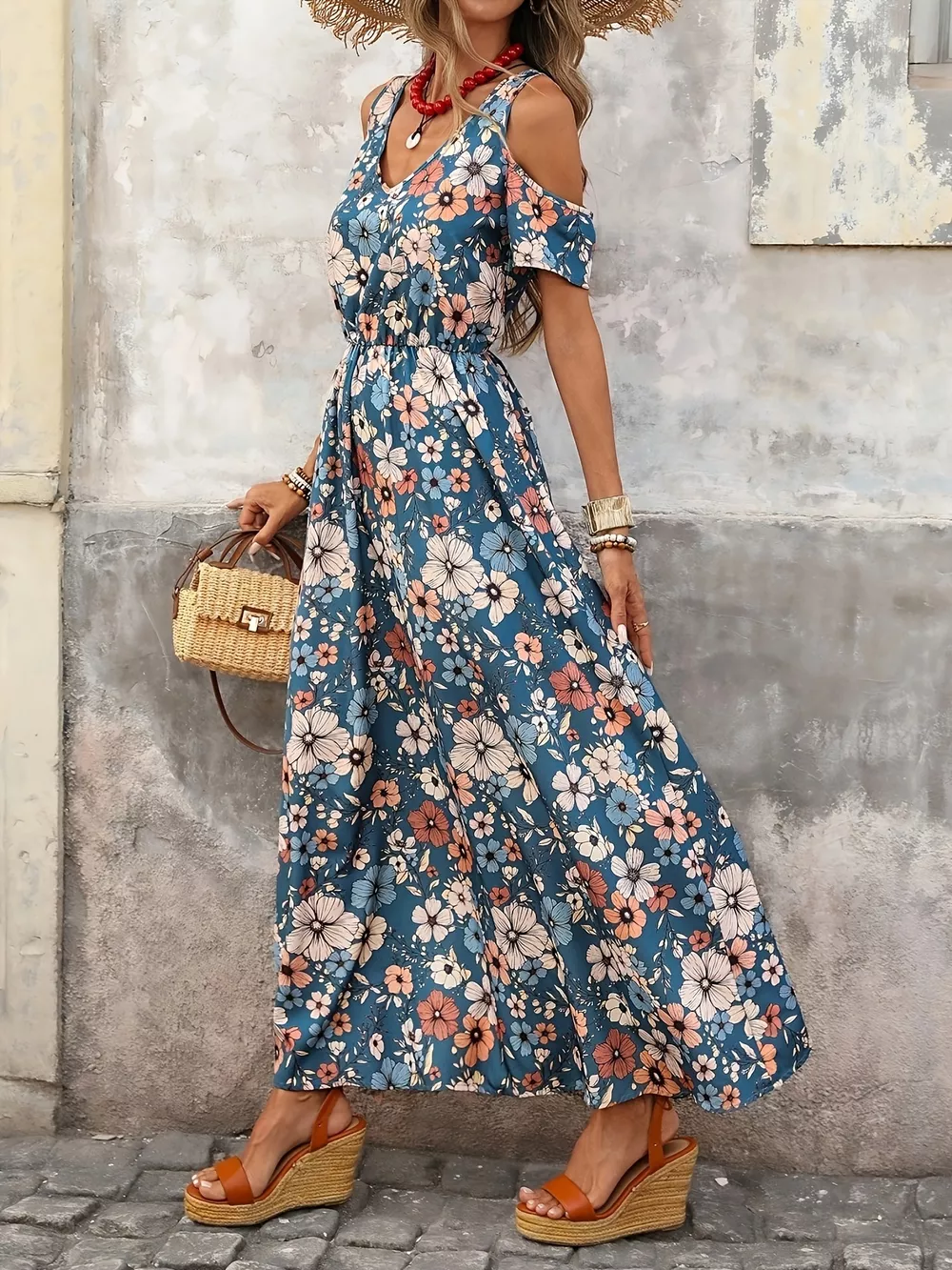 Cold Shoulder Floral Print Maxi Dress, image 8