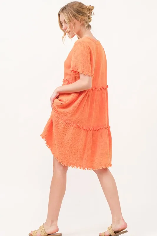 Washed Frayed Detail Tiered Dress, image 2