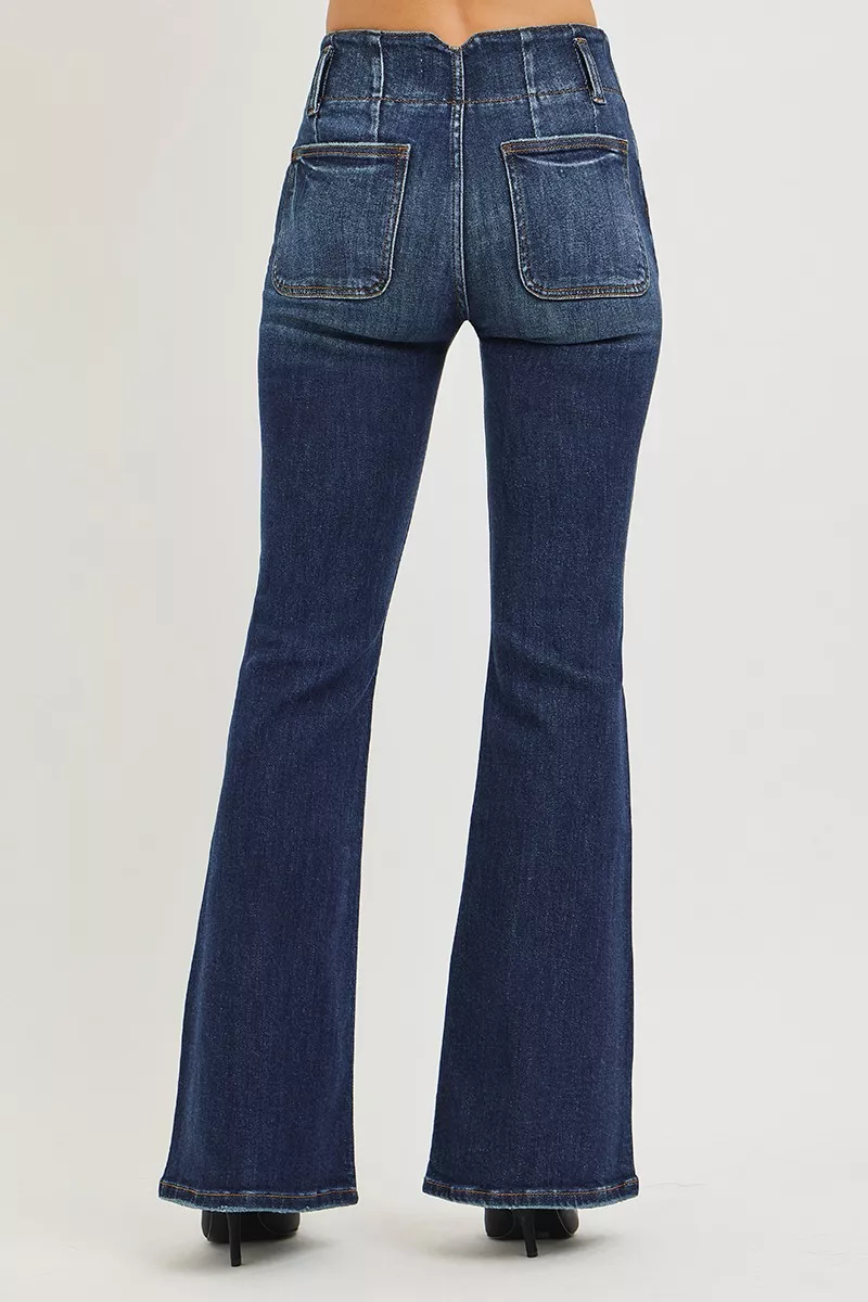 High Rise Flare Jeans With Seam Detail Waistband, image 2