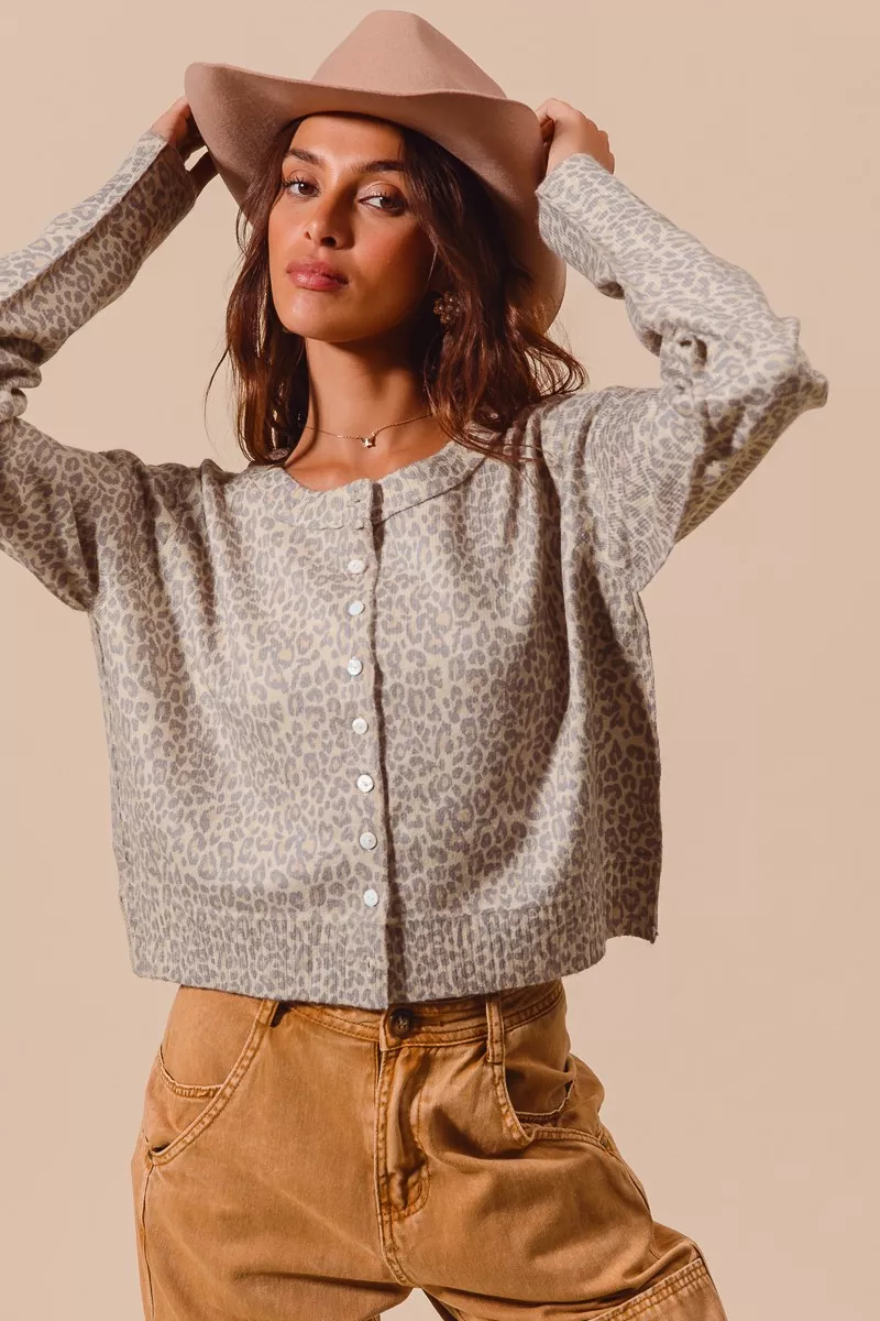 Two Tone Leopard Vintage Print Button Up Cardigan, image 7