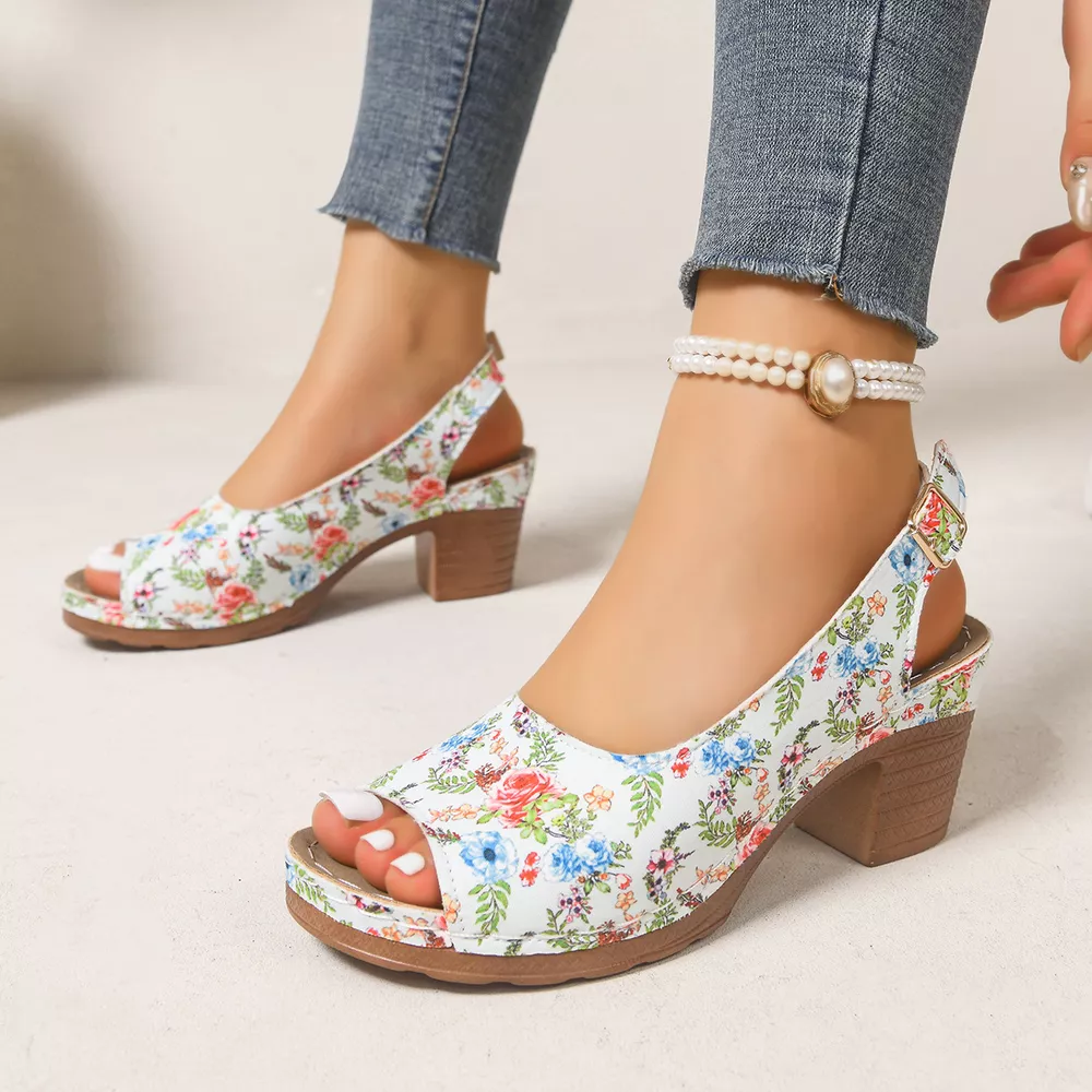 Peep Toe Block Heels Sandals, image 7