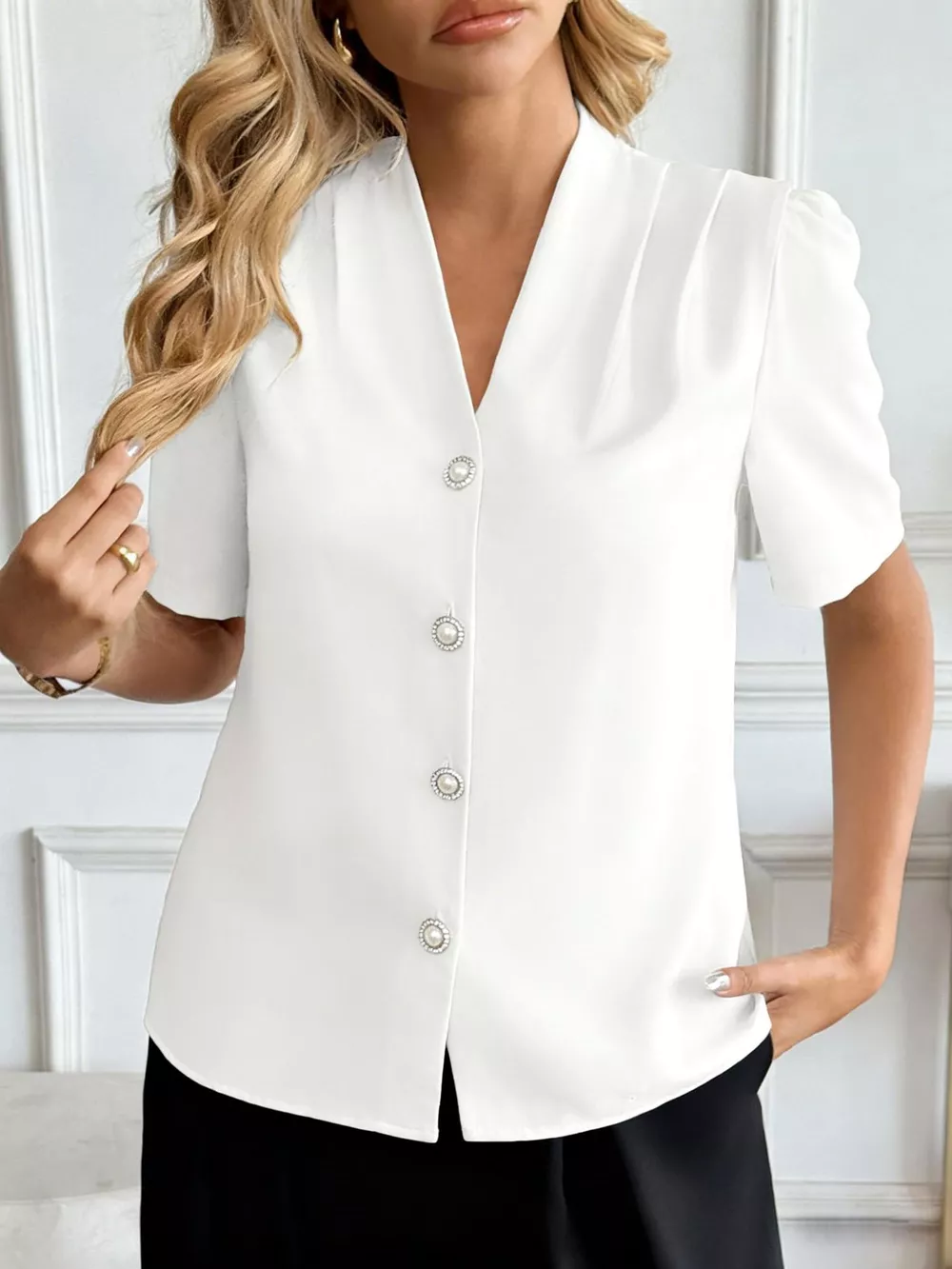 V-Neck Button-Down Shirt, image 25