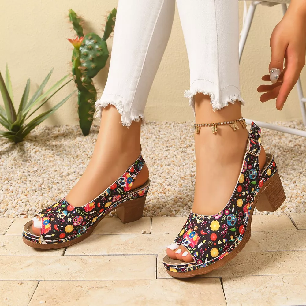 Peep Toe Block Heels Sandals, image 4
