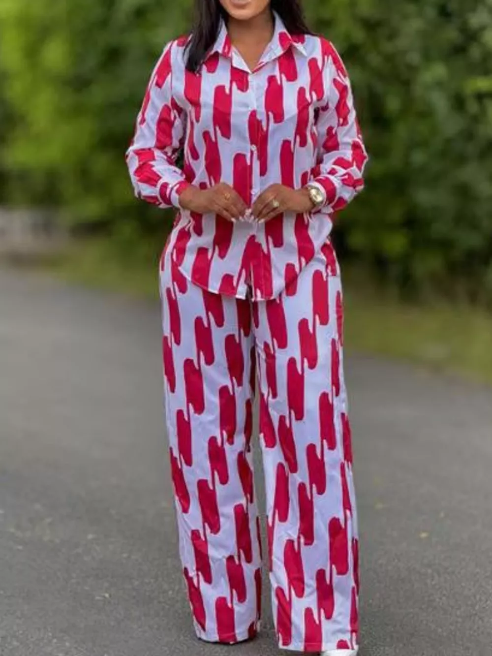 Striped Button-Down Shirt and Wide-Leg Pants Two-Piece Set, image 21